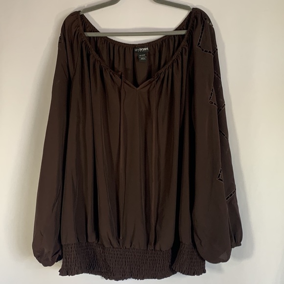 Lane Bryant Brown Sheer Boho Long Sleeve Blouse - Picture 1 of 8